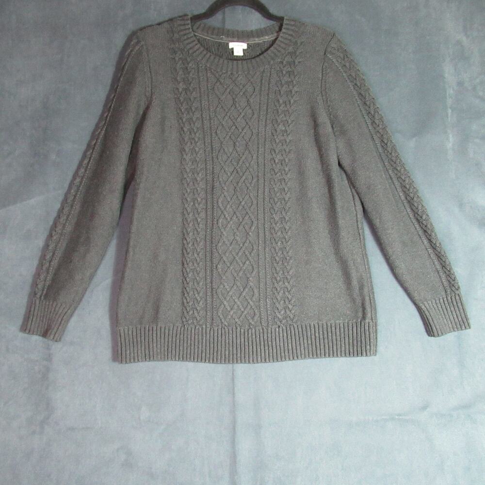 LL Bean Fisherman Cable Knit Sweater Mens Size XL Gray Cotton Cozy Casual